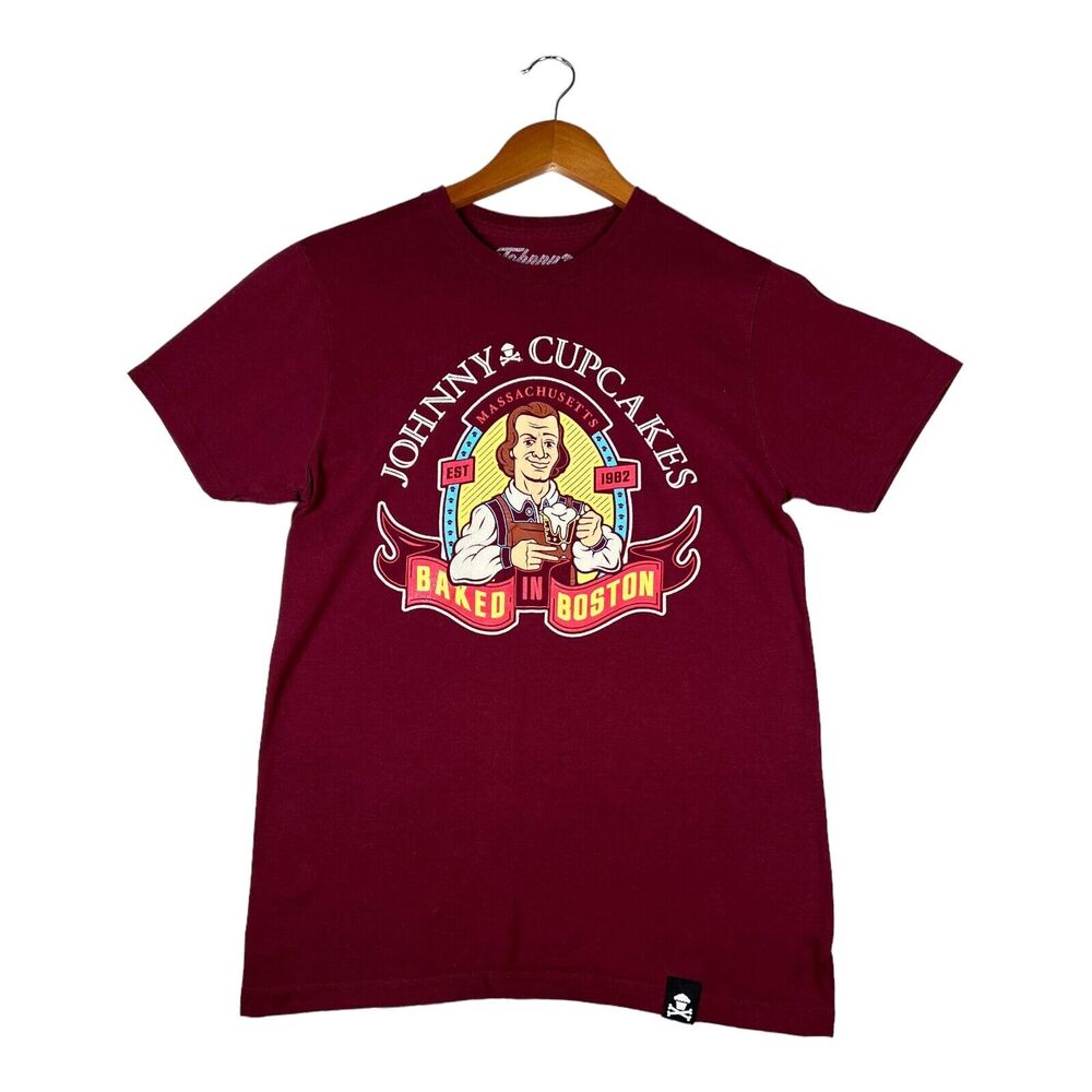 Johnny Cupcakes Crossbones Shirt Red Baked In Boston Hundreds Freshly Baked sz S